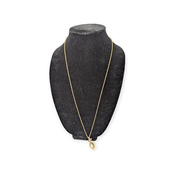 Joan Rivers Signed Gold Tone Egg w/ Bow Pendant Necklace w/Chain - Picture 3 of 12